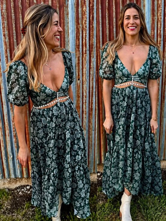 V. Chapman Dresses & Skirts - V. Chapman The Emma Dress Emerald Peony Print Floral High Low Cut Out NWT Size 0